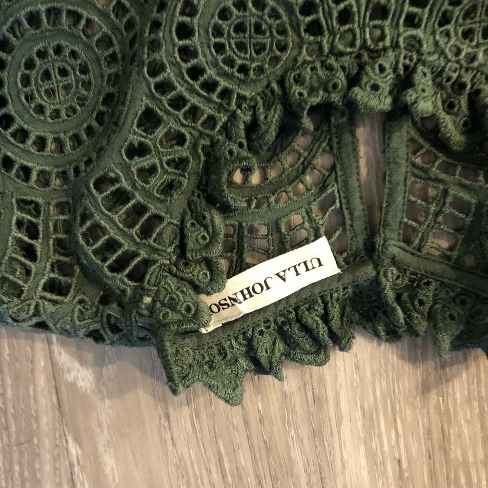 Ulla Johnson Simone Broderie Anglaise Puff Sleeve Shift Dress Army Green - Picture 6 of 10